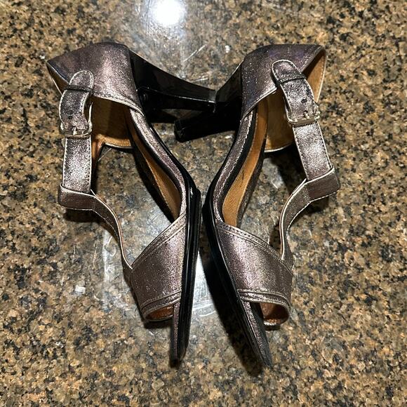 Sofft Pewter Silver Metallic T-Strap Peep Toe Heels - 8.5 Elegant Comfort Dressy - Picture 4 of 9
